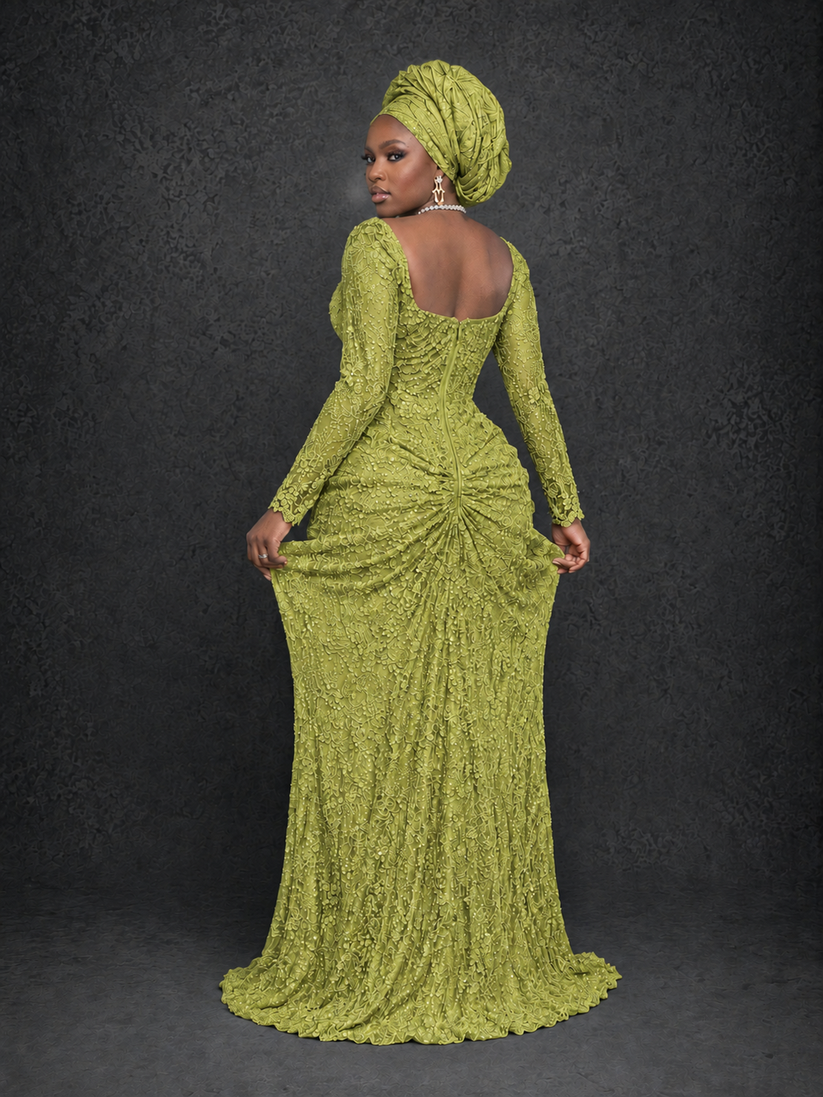 BOLODOO Chartreuse Beaded Lace Long Sleeve Mermaid Gown Sweetheart | Mother of the Bride - Chartreuse - Chartreuse_2