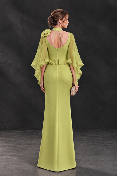 BOLODOO Chartreuse Floral Cape Sleeve Mother of the Bride Dress - Chartreuse - Chartreuse_2