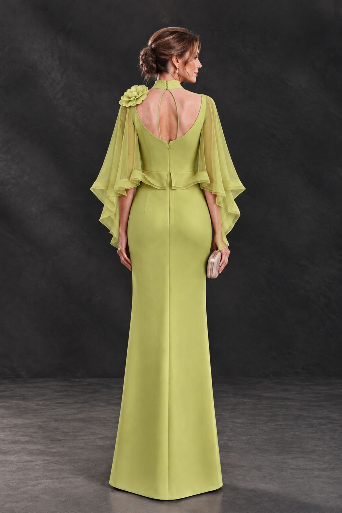 BOLODOO Chartreuse Floral Cape Sleeve Mother of the Bride Dress - Chartreuse - Chartreuse_2