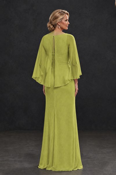 BOLODOO Chartreuse Cape Sleeve Mother of the Bride Dress with Ruched Waist - Chartreuse - Chartreuse_2