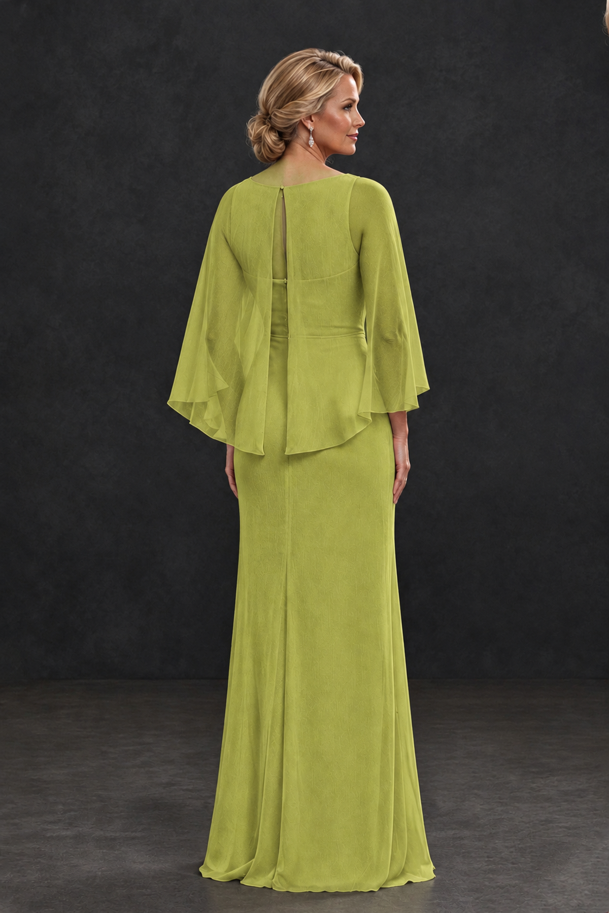 BOLODOO Chartreuse Cape Sleeve Mother of the Bride Dress with Ruched Waist - Chartreuse - Chartreuse_2