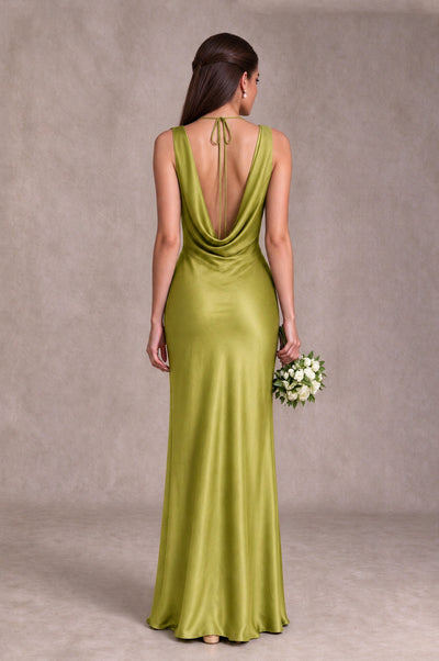 BOLODOO Chartreuse Cowl Neck Open Back Satin Bridesmaid Dress - Chartreuse - Chartreuse_2