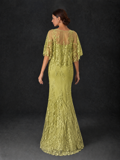 BOLODOO Chartreuse Botanical Lace Flutter Sleeve Mermaid Gown - Chartreuse - Chartreuse_2