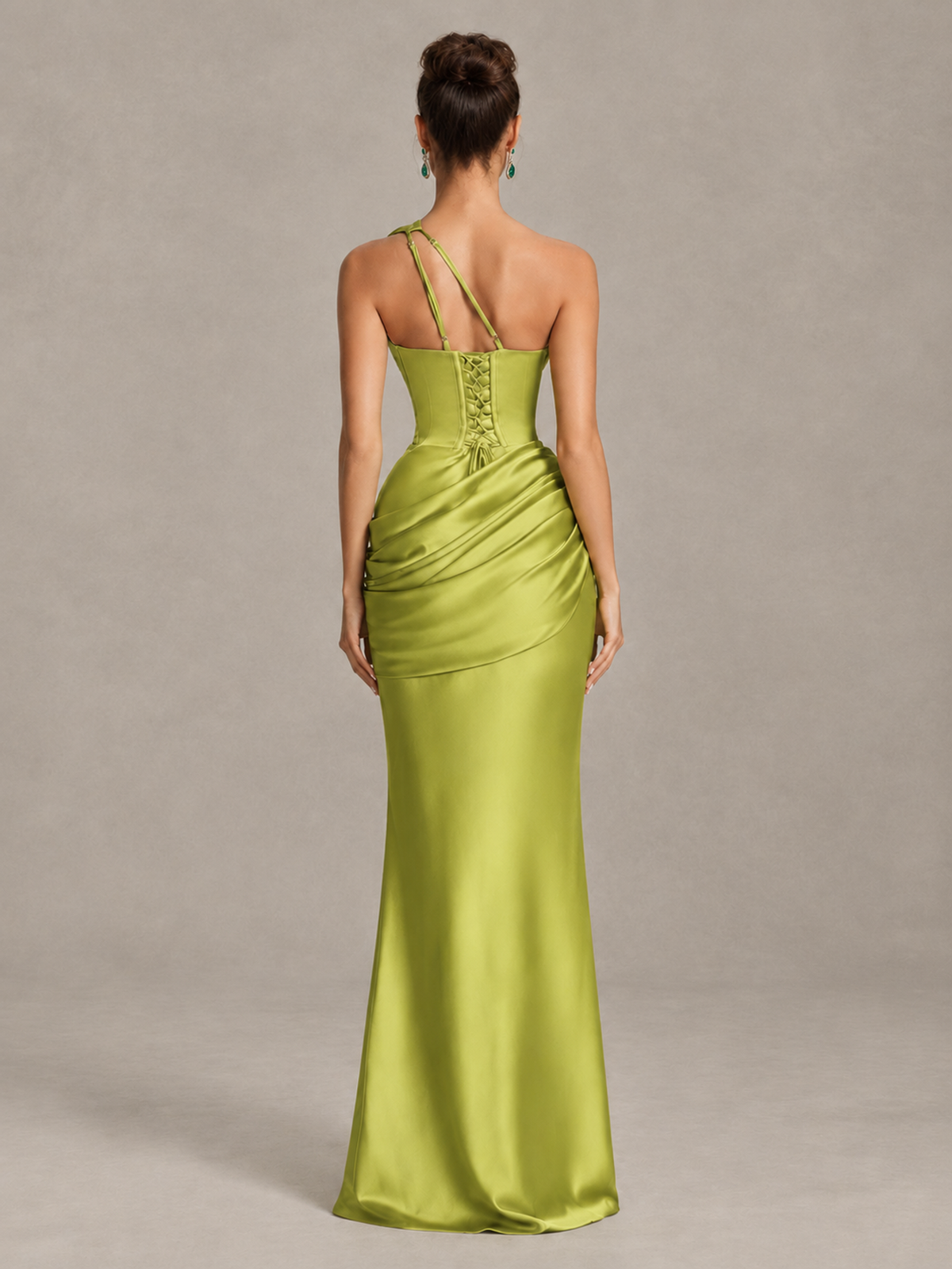 BOLODOO Chartreuse One-Shoulder Cutout Satin Mermaid Prom Dress - Chartreuse - Chartreuse_2
