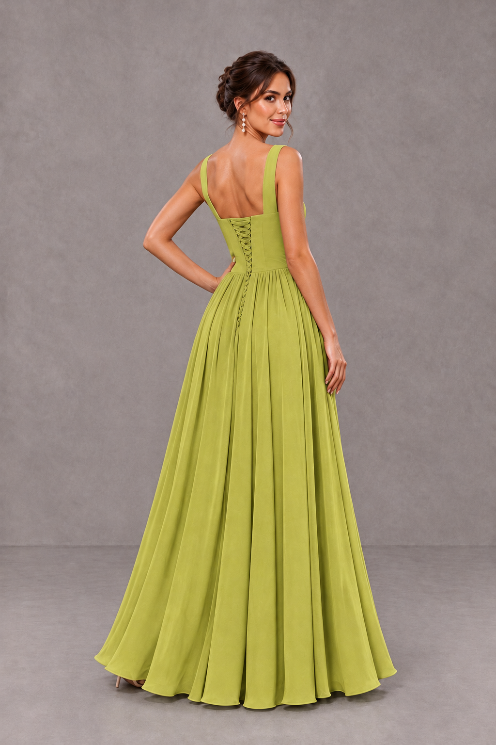 BOLODOO Chartreuse Square Neck A-Line Bridesmaid Dress with Slit - Chartreuse - Chartreuse_2