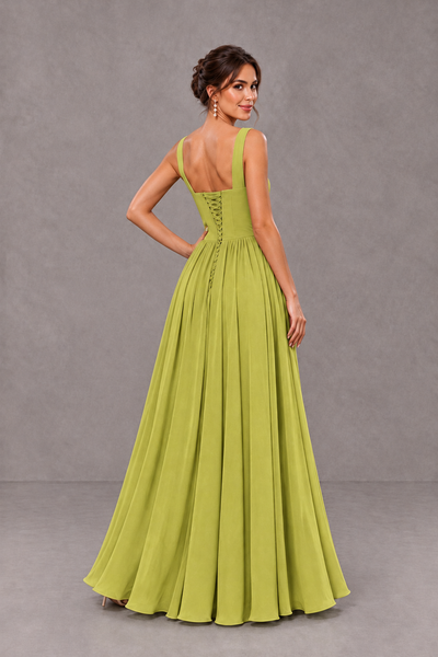 BOLODOO Chartreuse Square Neck A-Line Bridesmaid Dress with Slit - Chartreuse - Chartreuse_2