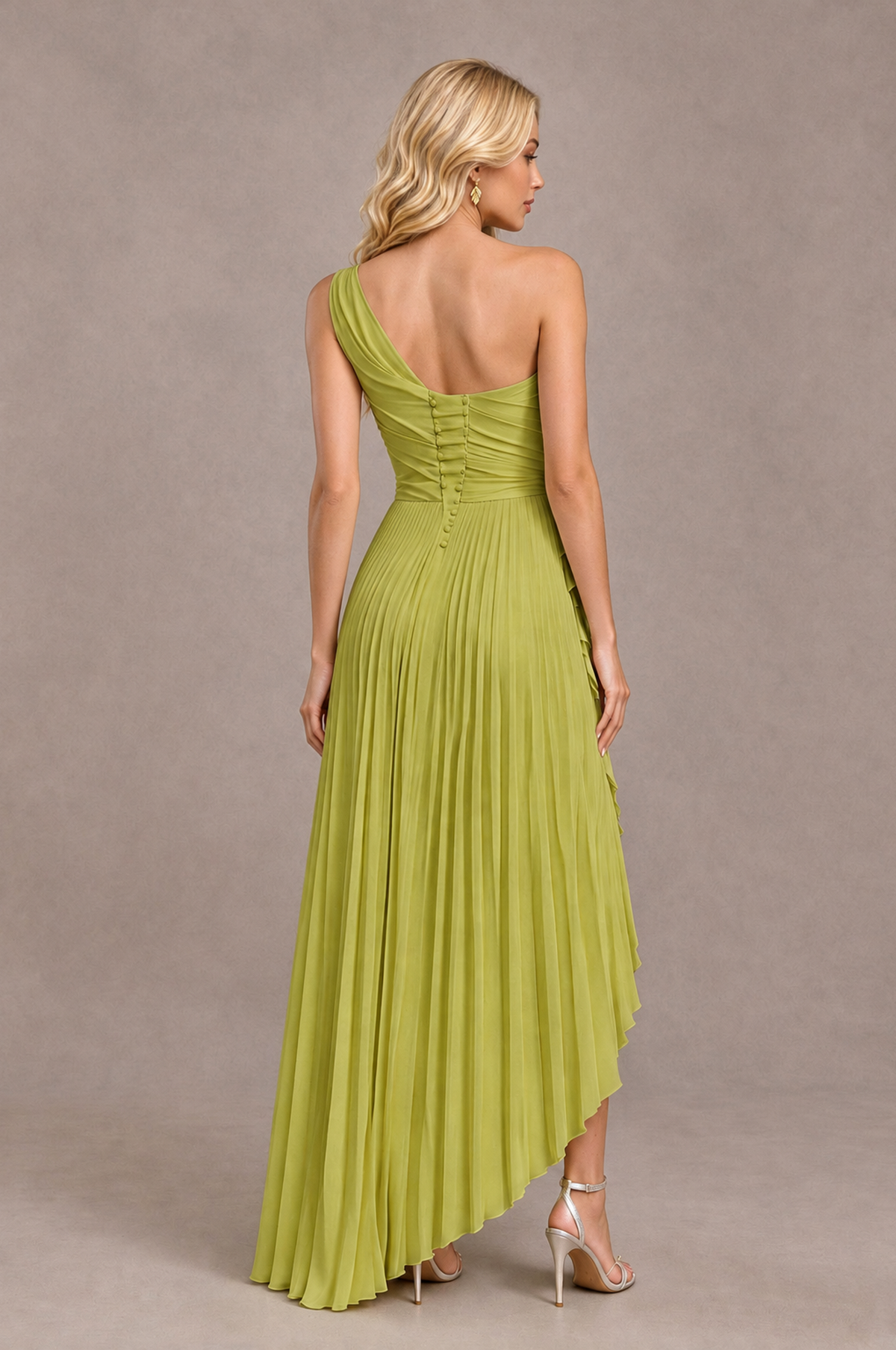 BOLODOO Chartreuse One-Shoulder High-Low Ruffle Maxi Dress - Chartreuse - Chartreuse_2