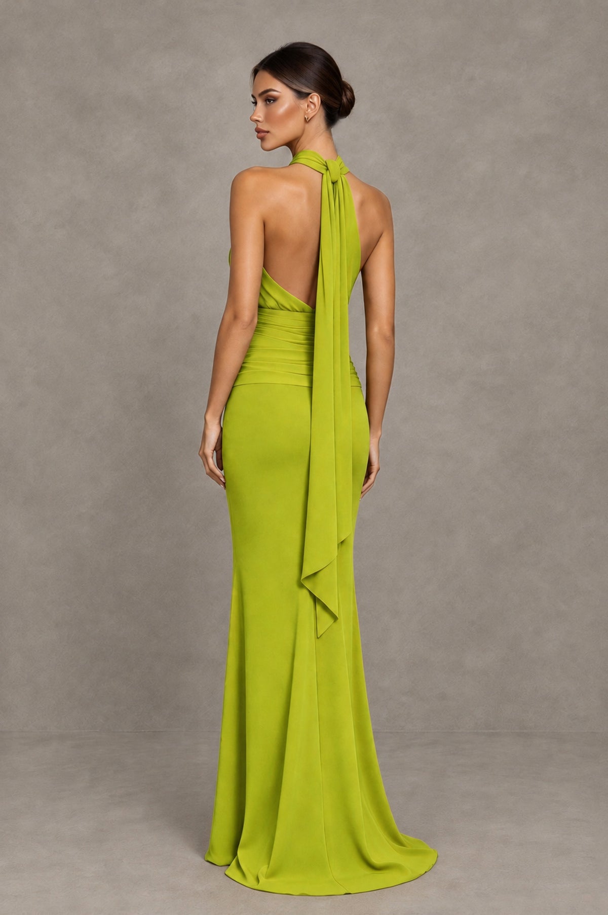 BOLODOO Chartreuse Chiffon Halter Maxi Formal Wedding Guest Dress - Chartreuse - Chartreuse_2