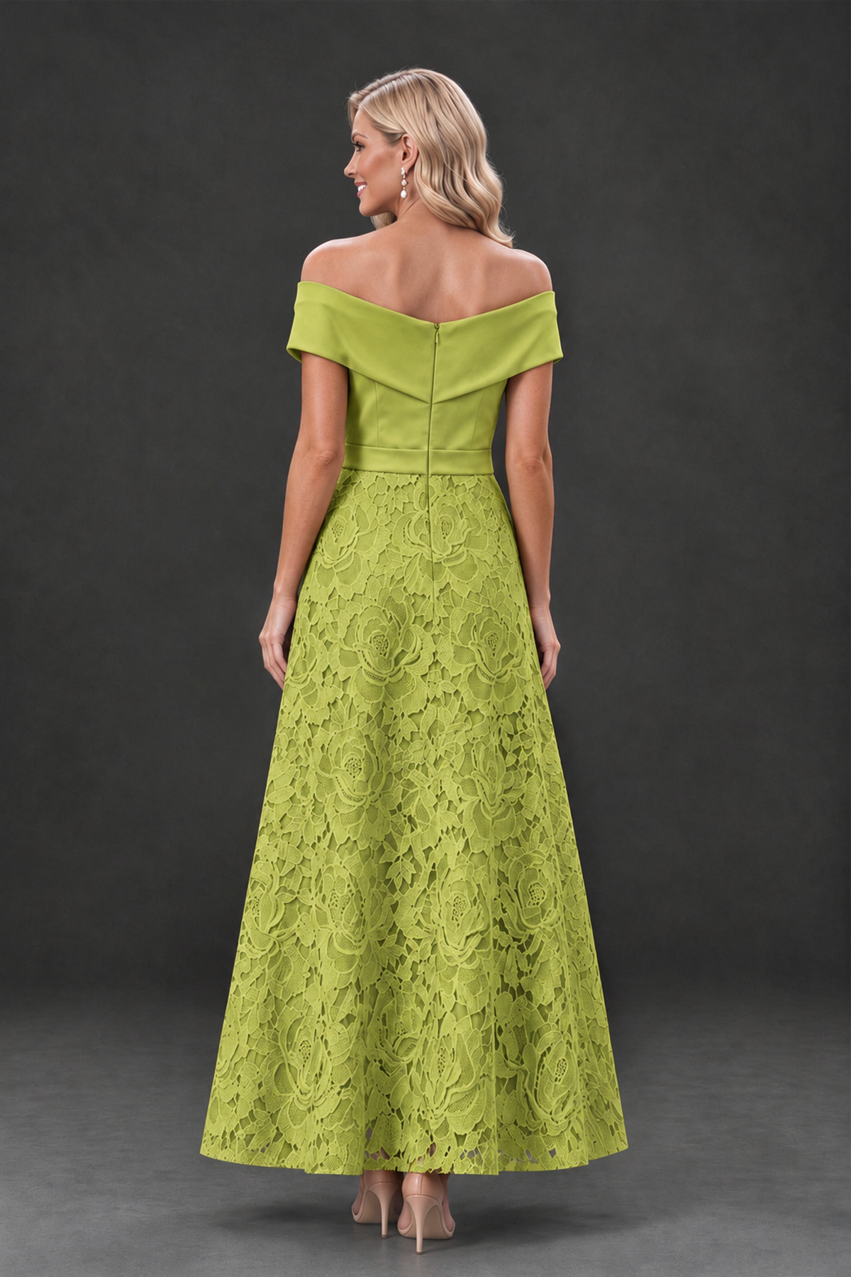 BOLODOO Chartreuse Off-the-Shoulder Floral A-Line Mother of the Bride Dress - Chartreuse - Chartreuse_2