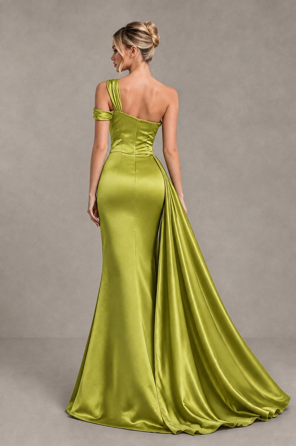 BOLODOO Chartreuse Asymmetric Ruched Formal Evening Dress - Chartreuse - Chartreuse_2