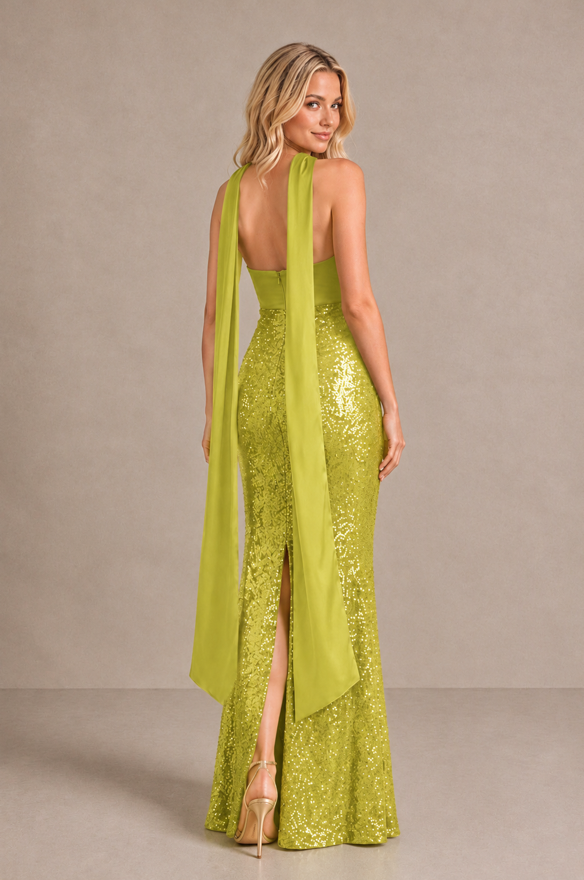 BOLODOO Chartreuse Strapless Sweetheart Evening Dress with Scarf - Chartreuse - Chartreuse_2