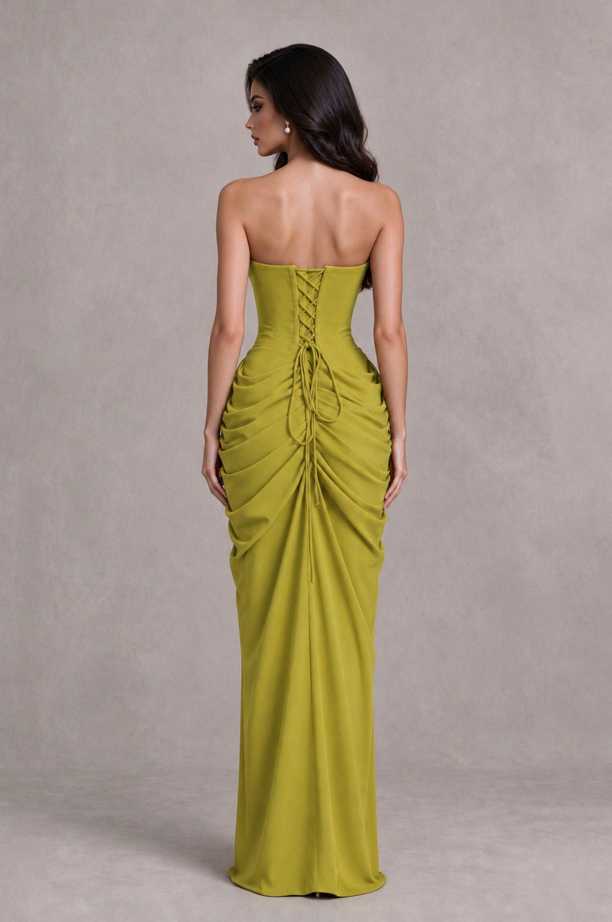 BOLODOO Chartreuse Strapless Ruched Corset Evening Gown - Chartreuse - Chartreuse_2