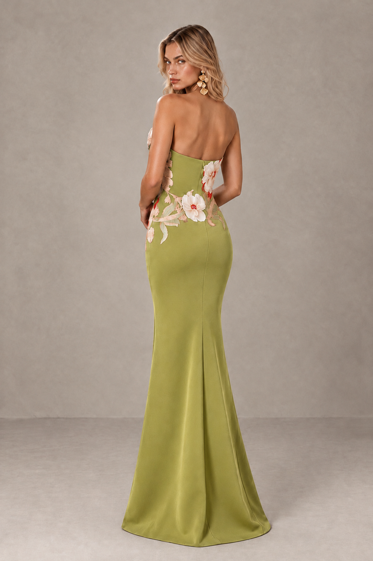 BOLODOO Chartreuse Strapless Floral Mermaid Evening Dress with Slit - Chartreuse - Chartreuse_2