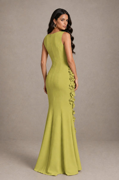 BOLODOO Chartreuse Bateau Neck Sleeveless Asymmetric Peplum 3D Petal Appliqué Mermaid Gown BD0421 - Chartreuse - Chartreuse_2