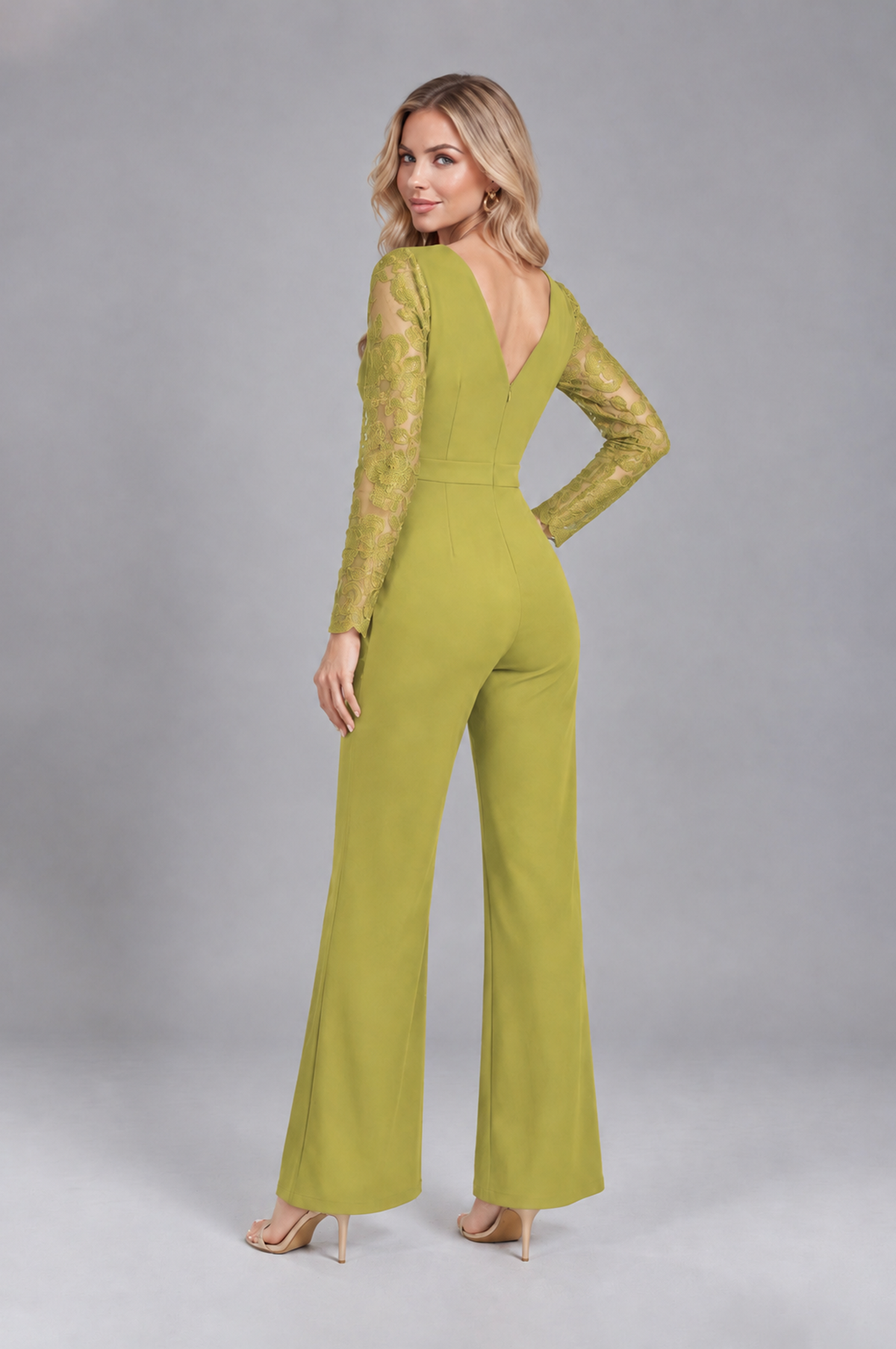 BOLODOO Chartreuse Lace Long-Sleeve V-Neck Mother Pant Suit - Chartreuse - Chartreuse_2