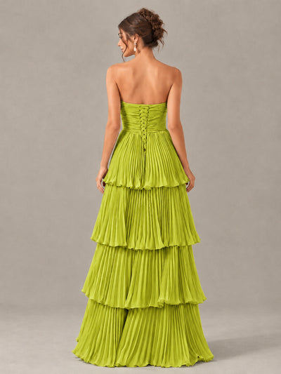 BOLODOO Chartreuse Strapless Tiered Pleated Bridesmaid Dress - Chartreuse - Chartreuse_2