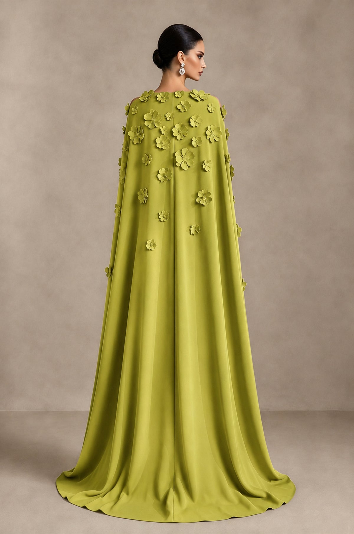 BOLODOO Chartreuse 3D Floral Applique Cape Formal Dress - Chartreuse - Chartreuse_2