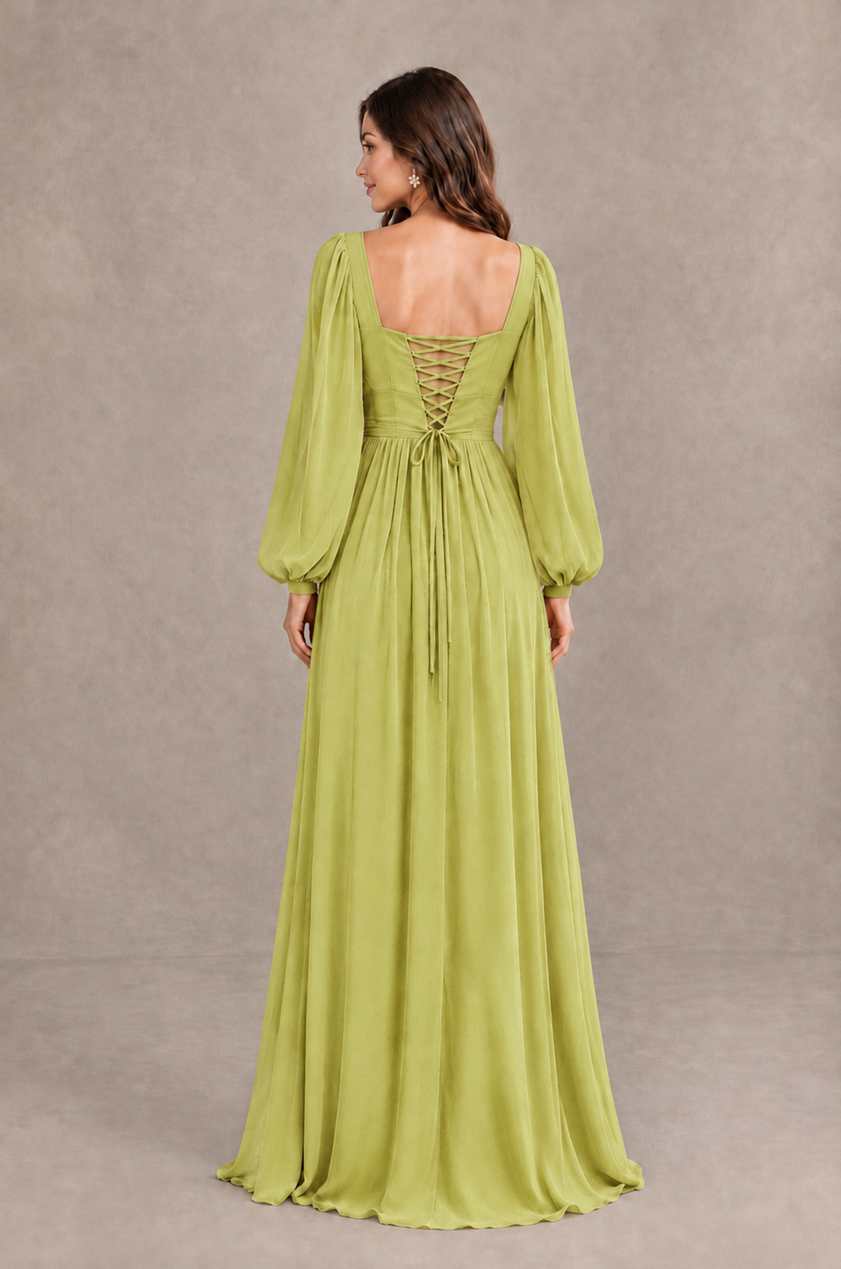 BOLODOO Chartreuse Long Sleeve V-Neck A-Line Bridesmaid Dress - Chartreuse - Chartreuse_2