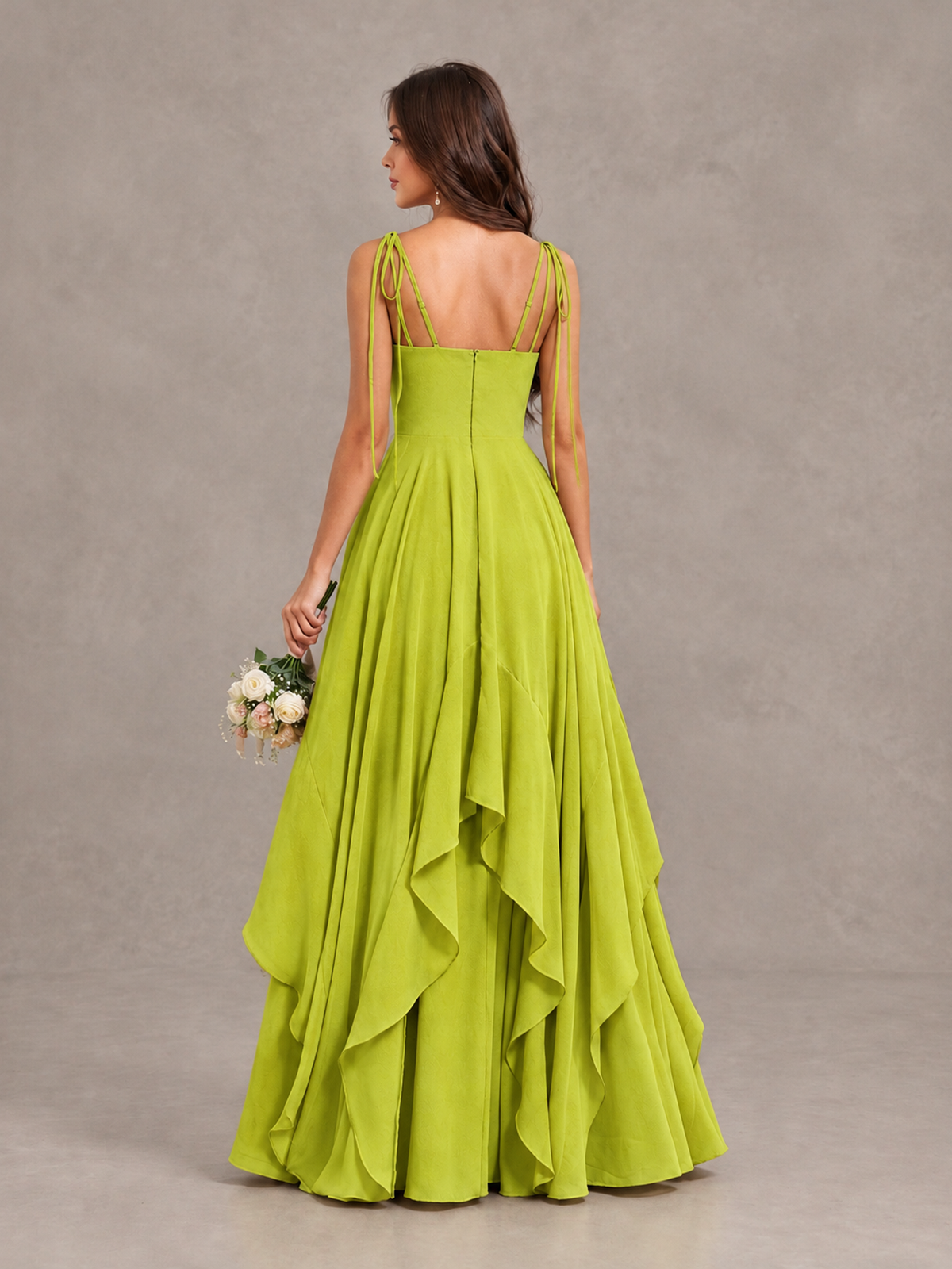 BOLODOO Chartreuse Tie-Strap Ruffle A-Line Bridesmaid Dress - Chartreuse - Chartreuse_2