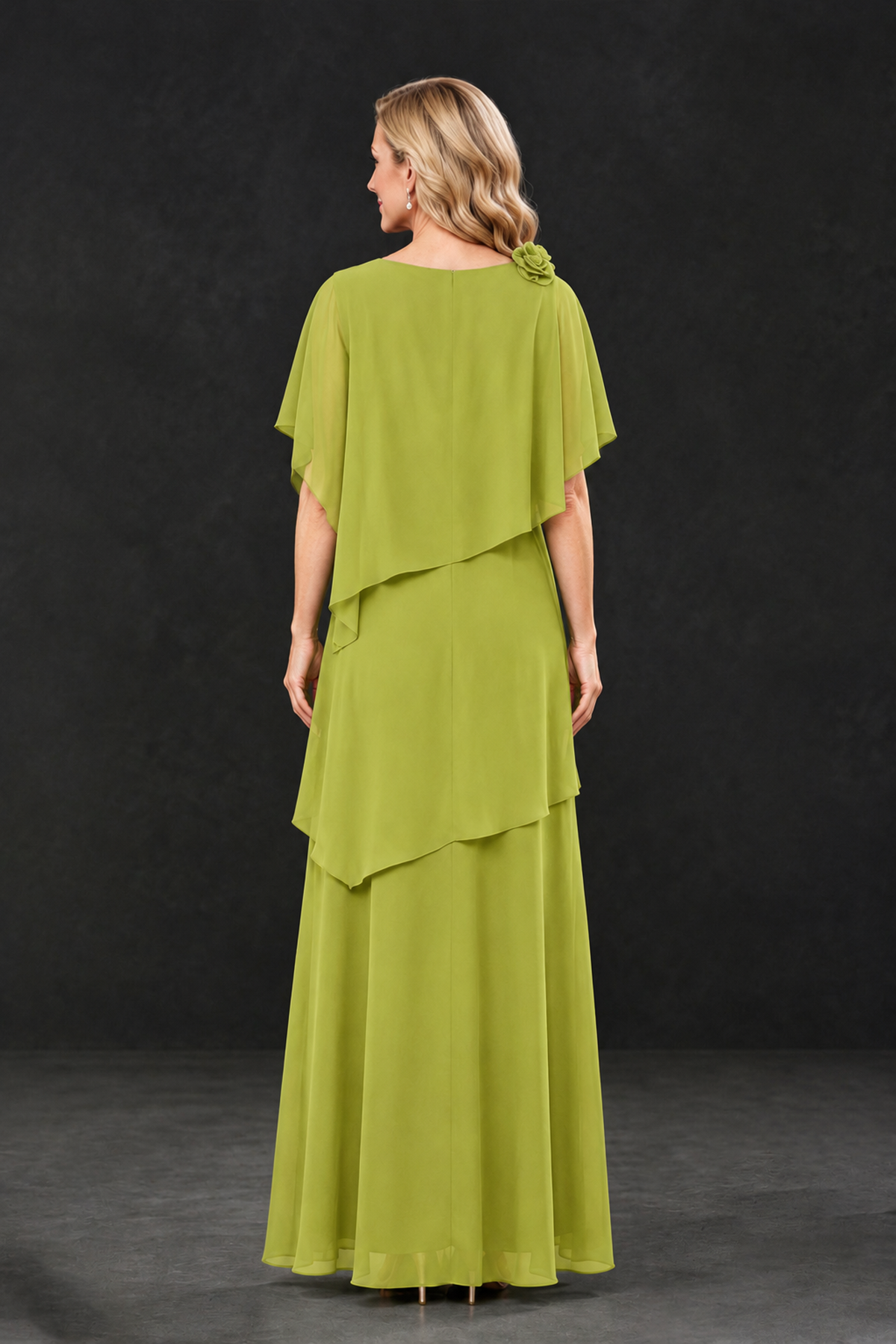 BOLODOO Chartreuse Tiered Flutter Sleeve Mother of the Bride Maxi Dress - Chartreuse - Chartreuse_2