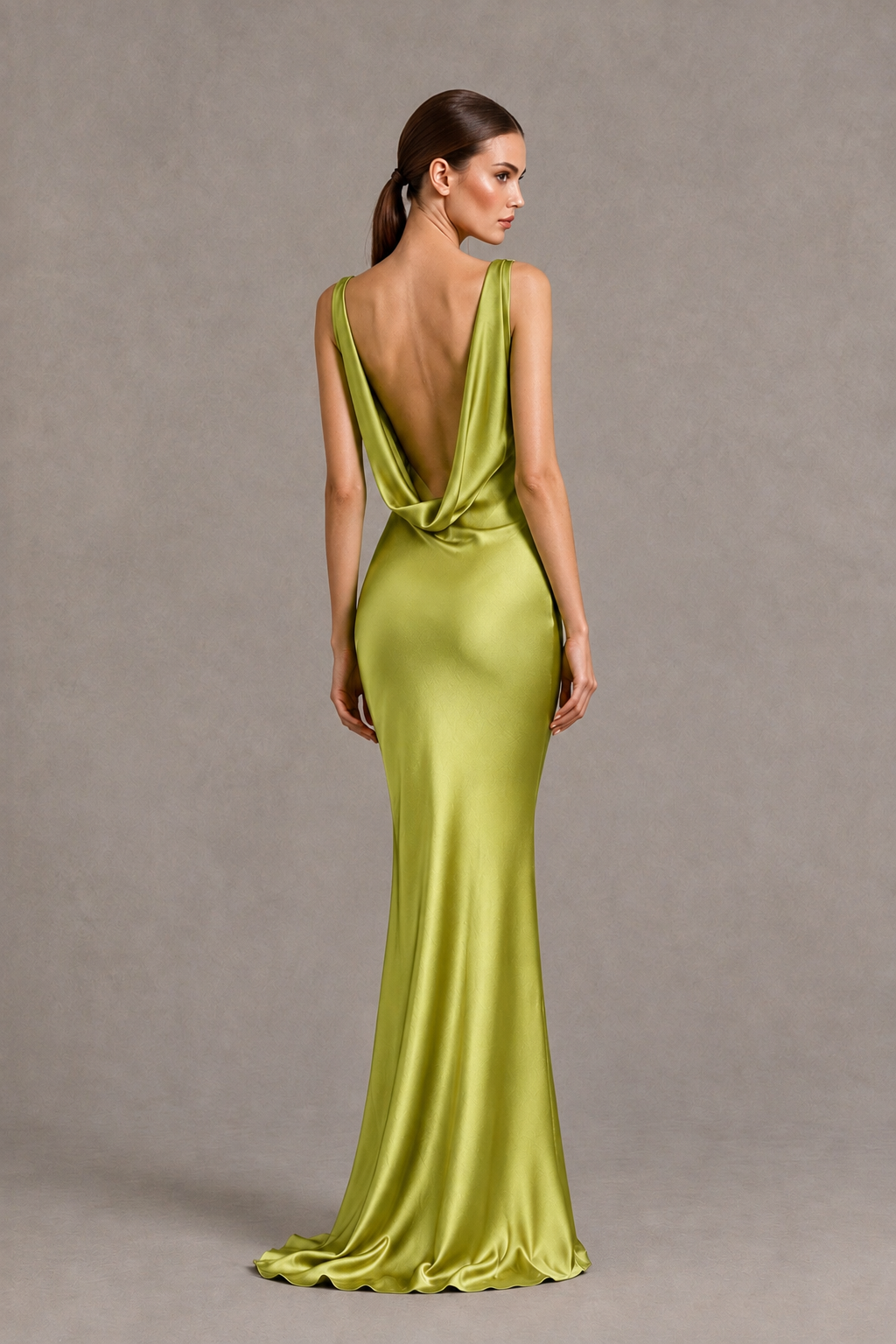 BOLODOO Chartreuse Cowl Neck Backless Satin Mermaid Evening Dress - Chartreuse - Chartreuse_2