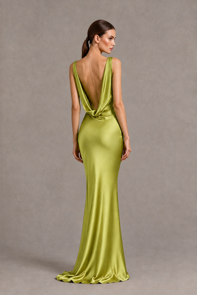 BOLODOO Chartreuse Cowl Neck Backless Satin Mermaid Evening Dress - Chartreuse - Chartreuse_2