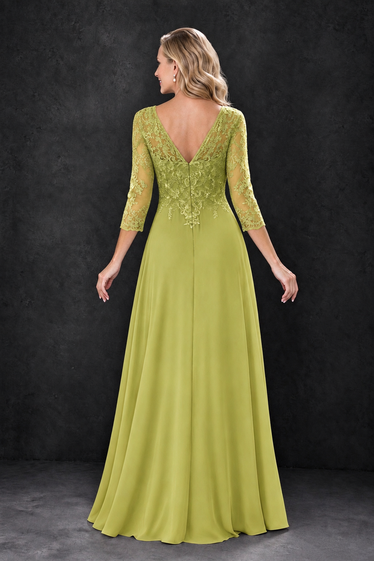 BOLODOO Chartreuse Lace Embroidered Mother of the Bride Dress with 3/4 Sleeves - Chartreuse - Chartreuse_2