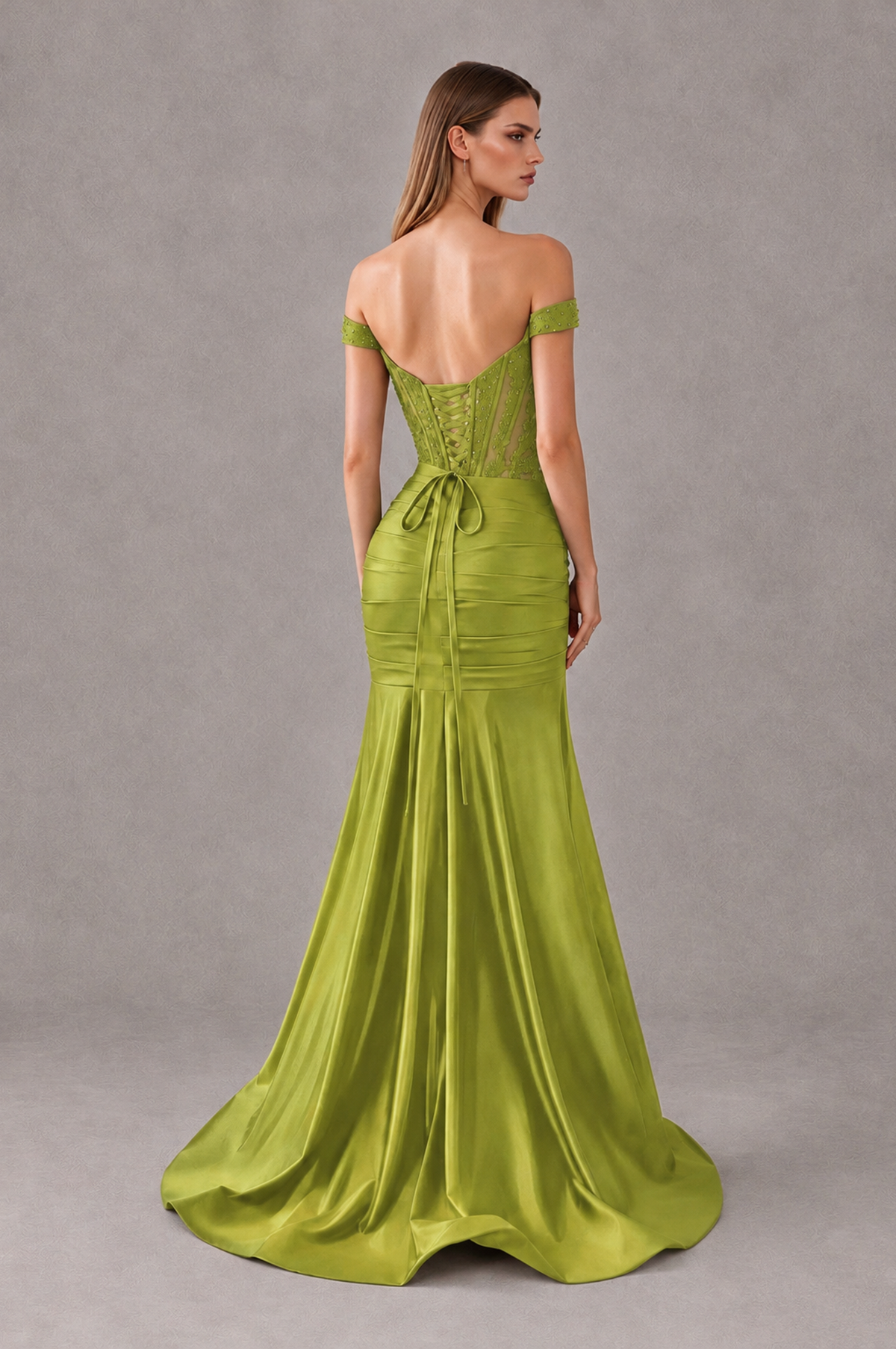 BOLODOO Chartreuse Off-Shoulder Corset Mermaid Prom Dress with Slit Sequin Lace Evening Gown - Chartreuse - Chartreuse_2