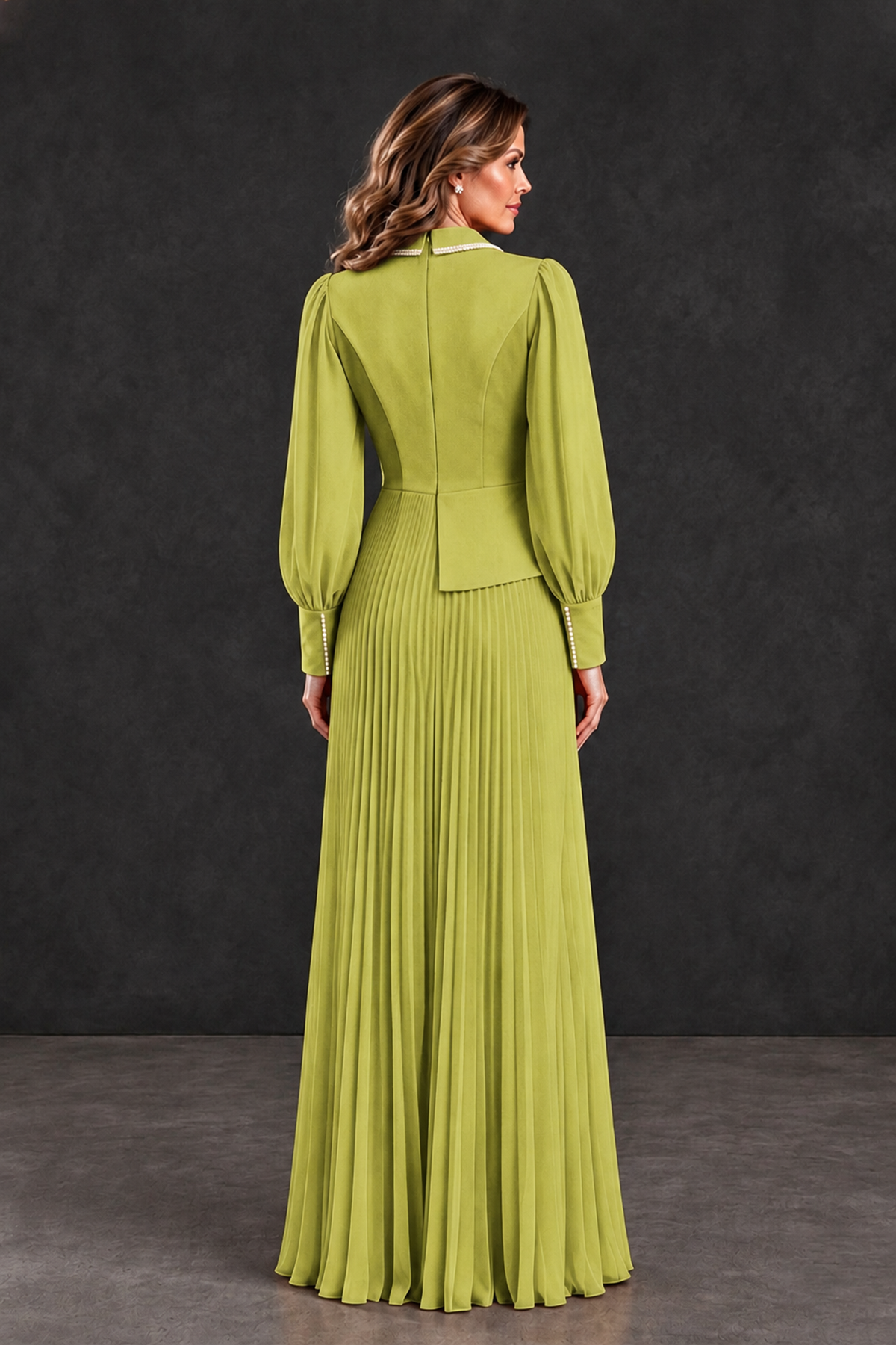BOLODOO Chartreuse Long Sleeve Pleated Mother of the Bride Dress - Chartreuse - Chartreuse_2