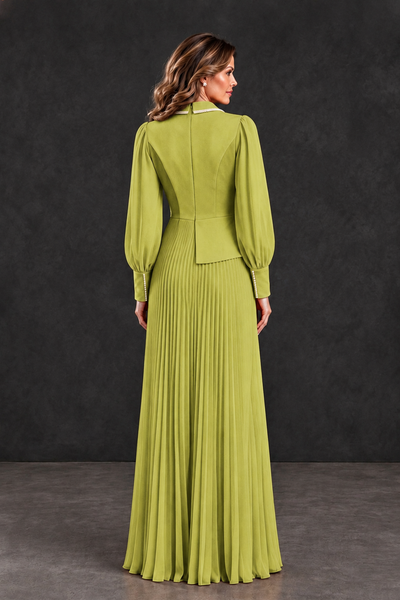 BOLODOO Chartreuse Long Sleeve Pleated Mother of the Bride Dress - Chartreuse - Chartreuse_2