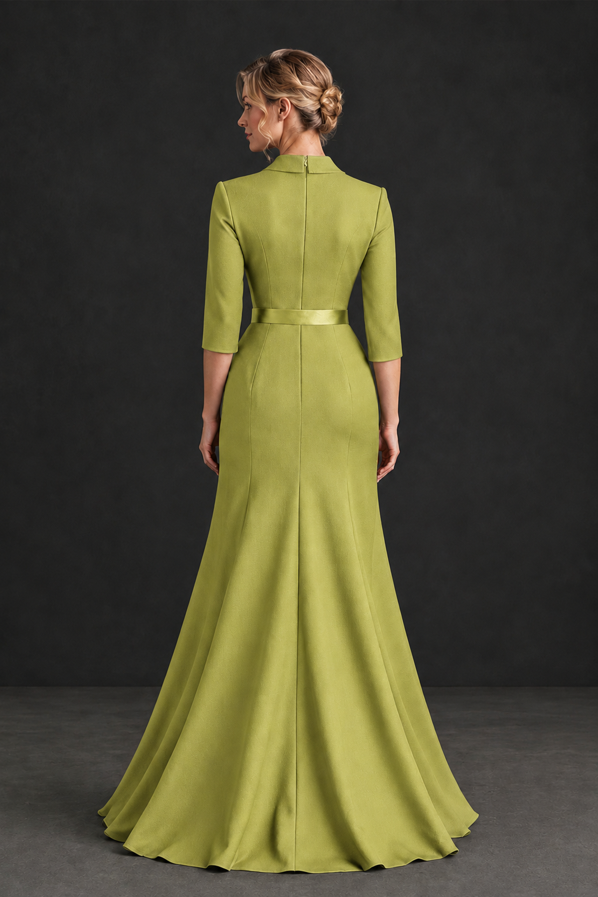 BOLODOO Chartreuse Lapel Ruffle Mother of the Bride Dress with Belt - Chartreuse - Chartreuse_2