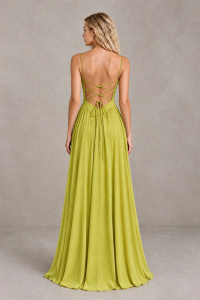 BOLODOO Chartreuse Spaghetti Strap A-Line Bridesmaid Dress with Slit - Chartreuse - Chartreuse_2