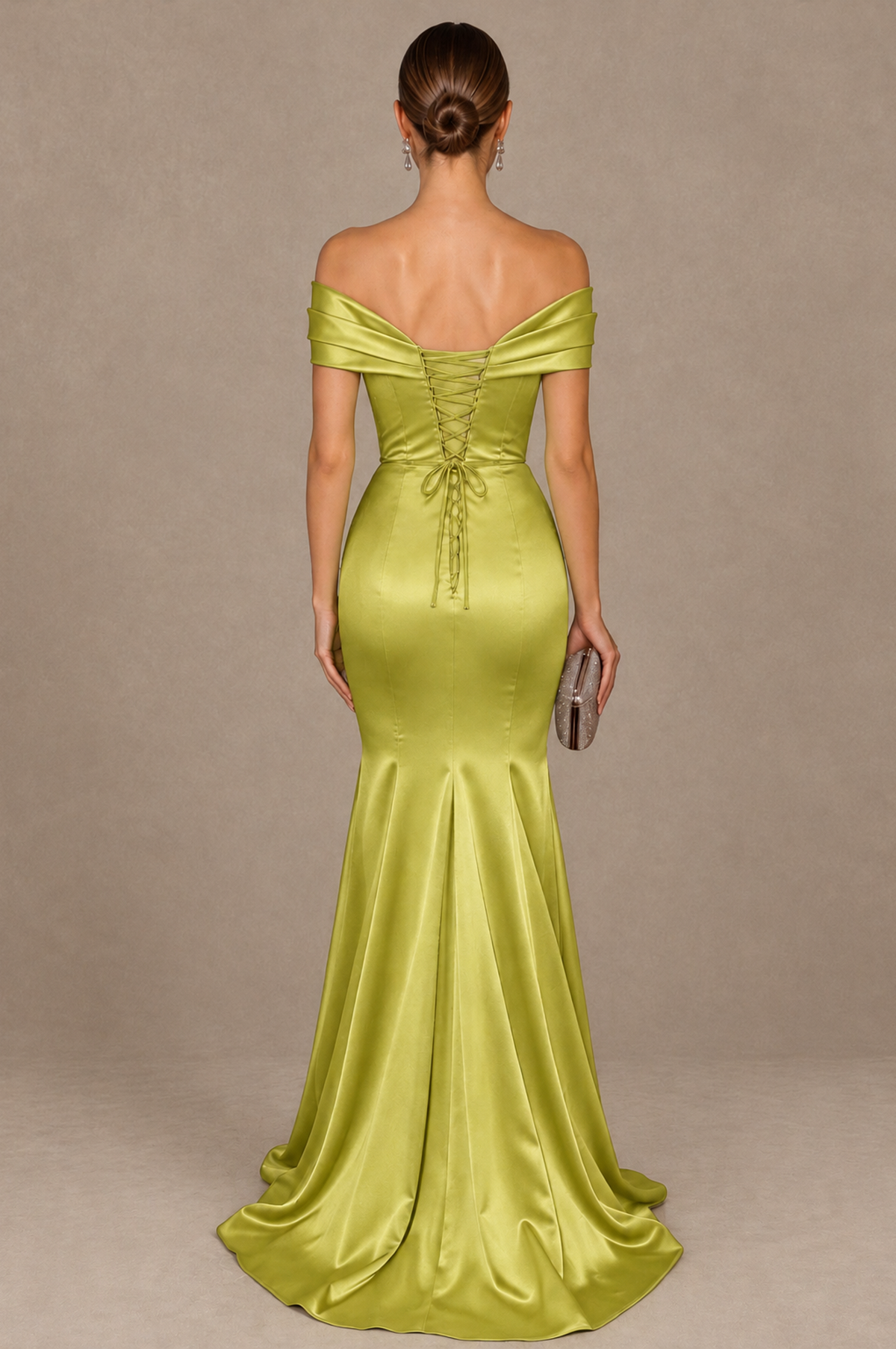 BOLODOO Chartreuse Off-the-Shoulder Ruched Satin Mermaid Evening Dress - Chartreuse - Chartreuse_3