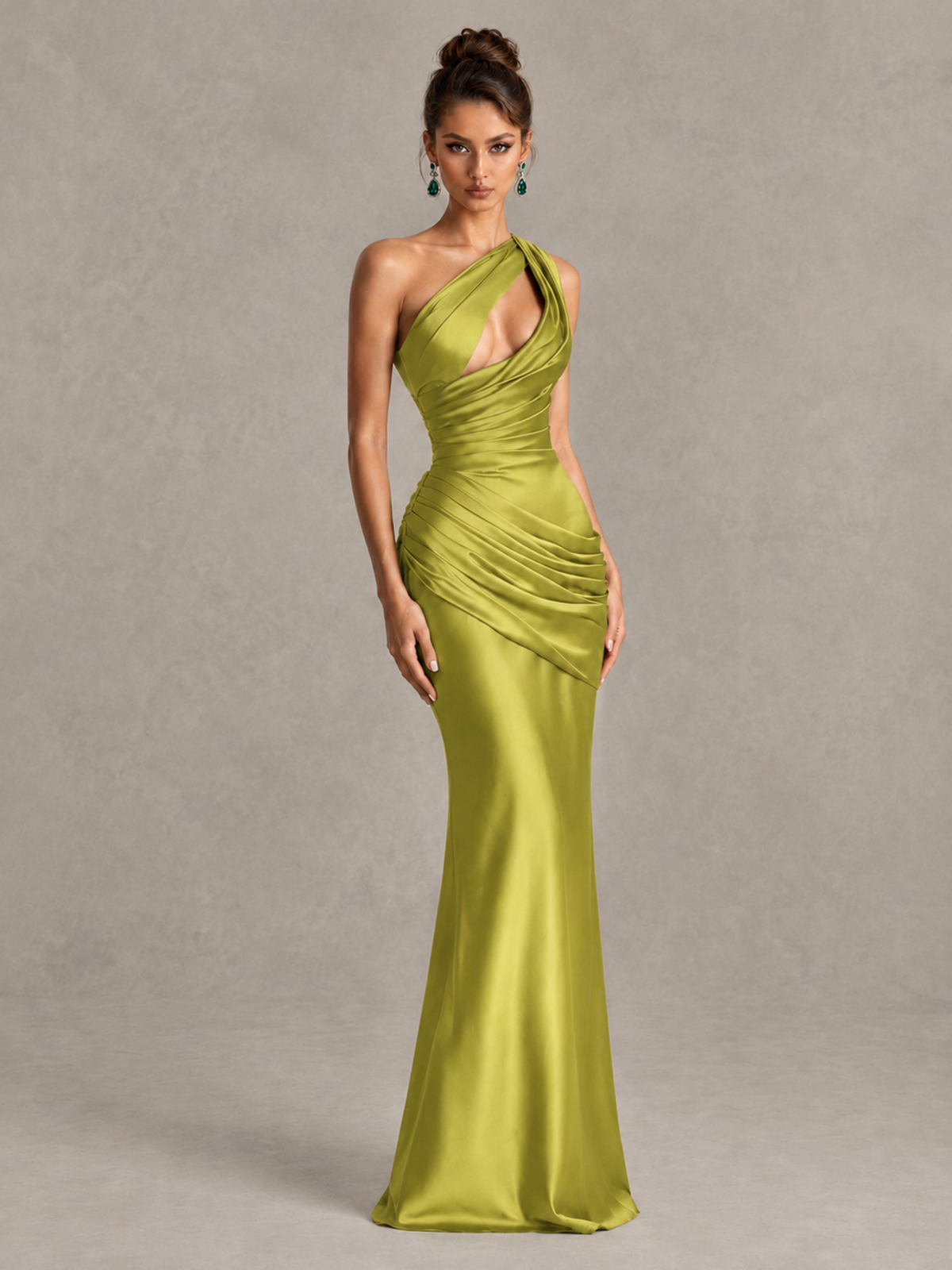 BOLODOO Chartreuse One-Shoulder Cutout Satin Mermaid Prom Dress - Chartreuse - Chartreuse_3