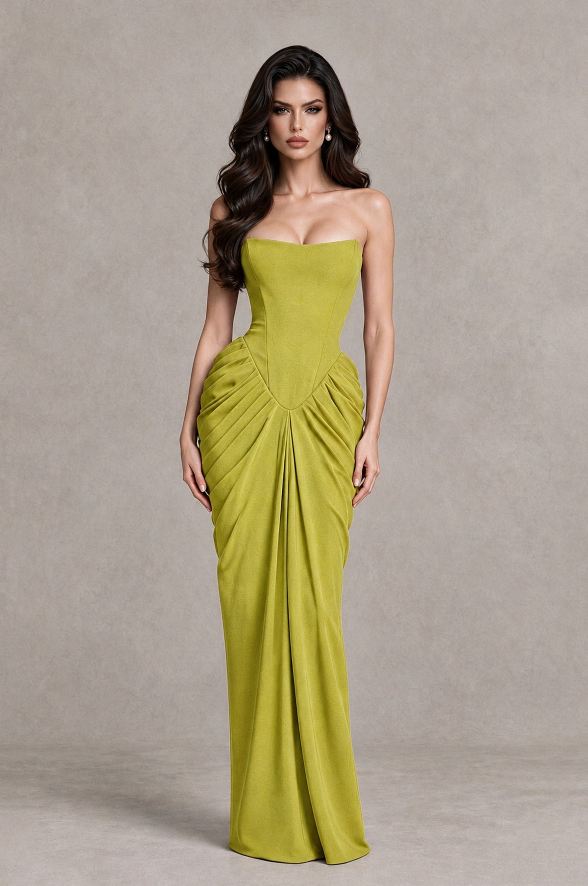 BOLODOO Chartreuse Strapless Ruched Corset Evening Gown - Chartreuse - Chartreuse_3