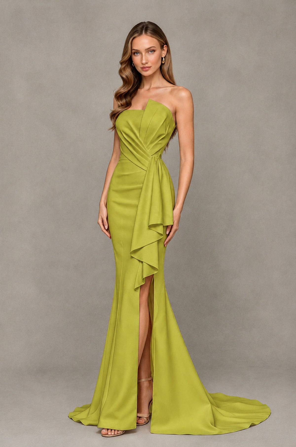 BOLODOO Chartreuse Strapless Mermaid Evening Dress with Ruffle Slit and Train - Chartreuse - Chartreuse_3