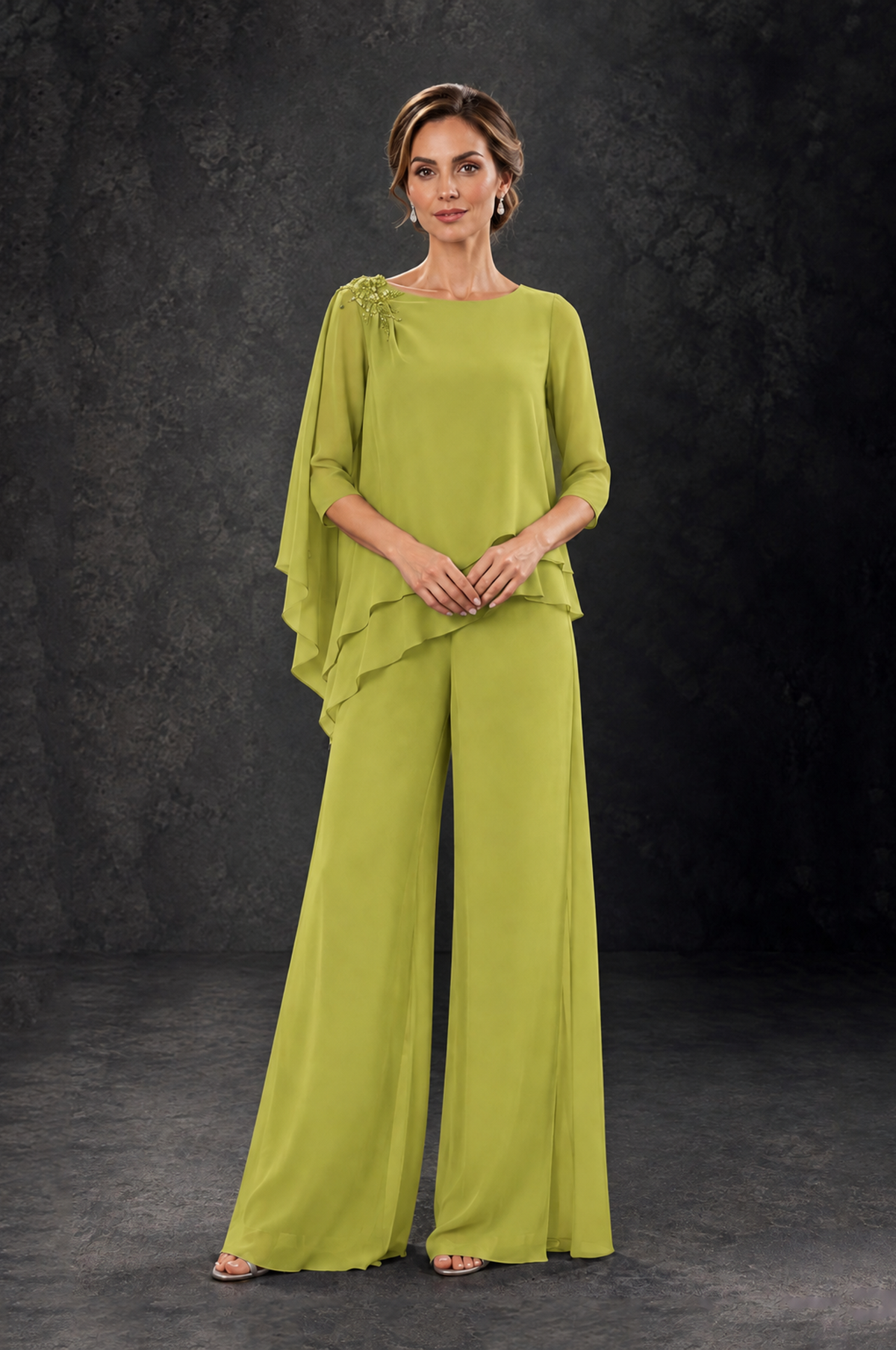 BOLODOO Chartreuse Layered Wide-Leg Mother of the Bride Pant Suit - Chartreuse - Chartreuse_3