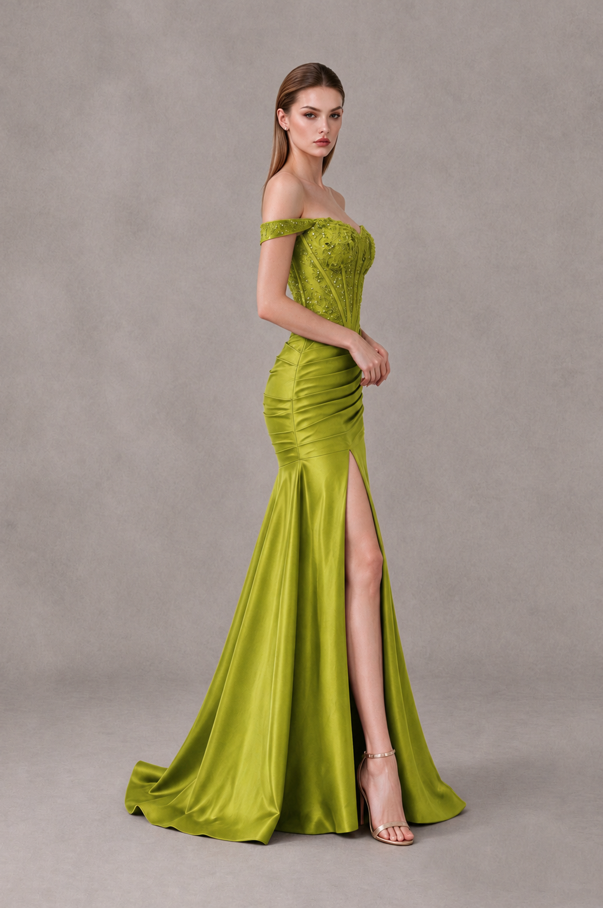 BOLODOO Chartreuse Off-Shoulder Corset Mermaid Prom Dress with Slit Sequin Lace Evening Gown - Chartreuse - Chartreuse_3