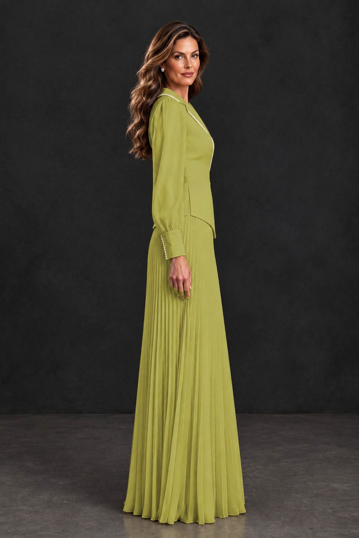 BOLODOO Chartreuse Long Sleeve Pleated Mother of the Bride Dress - Chartreuse - Chartreuse_3