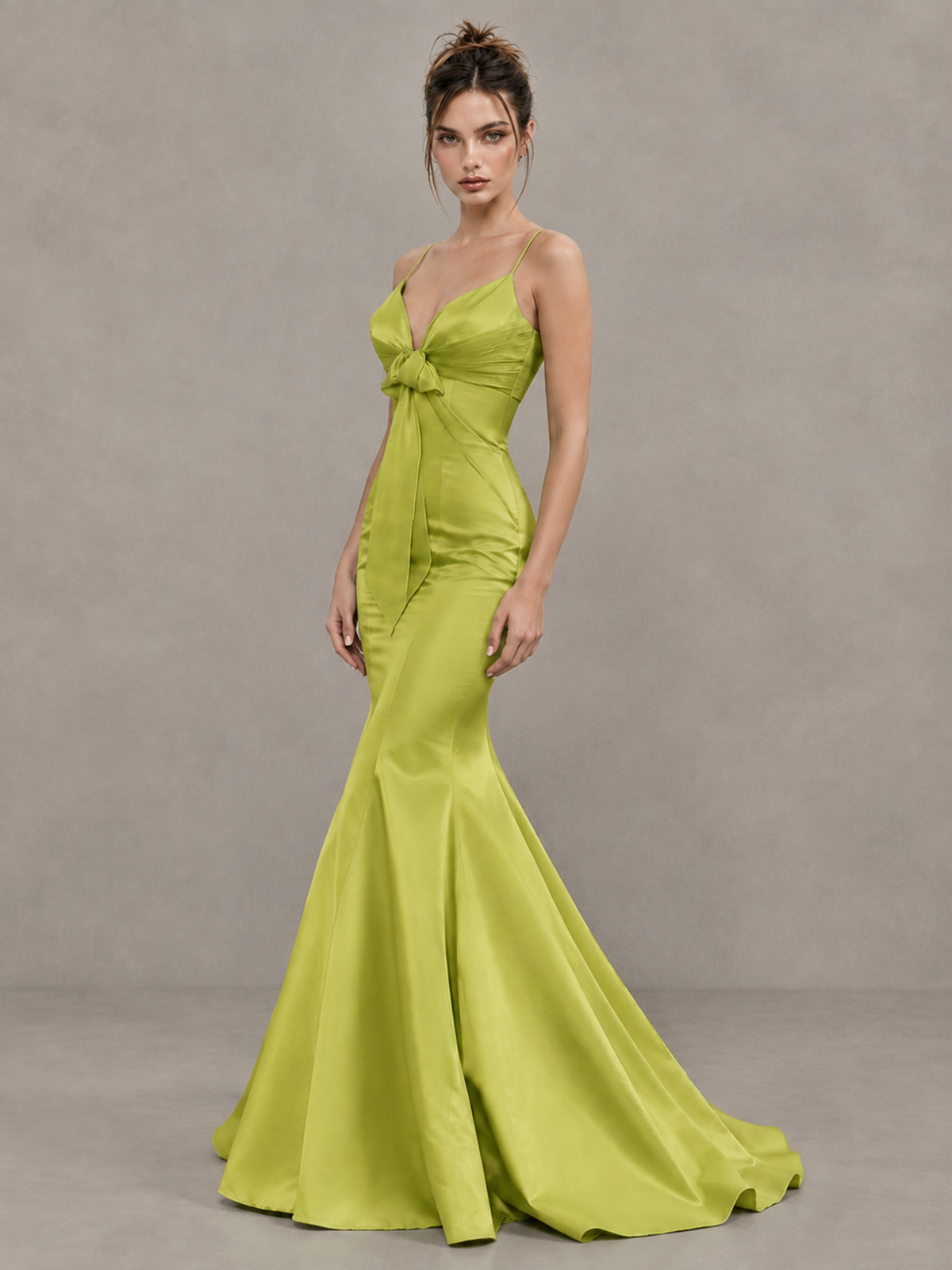 BOLODOO Chartreuse Satin-Look Mermaid Prom Dress with Bow - Chartreuse - Chartreuse_3