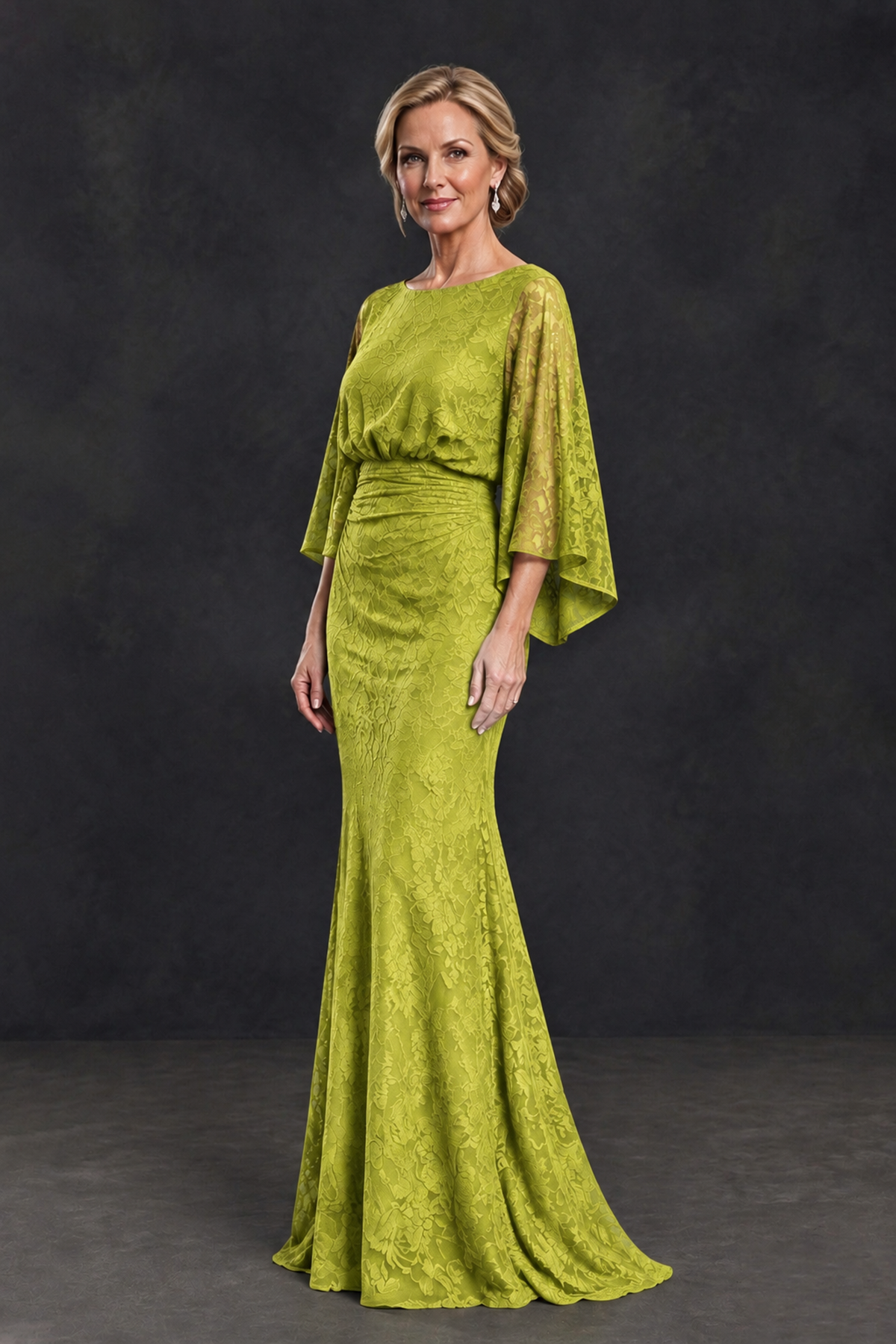 BOLODOO Chartreuse Lace Flutter Sleeve Mother of the Bride Dress - Chartreuse - Chartreuse_3