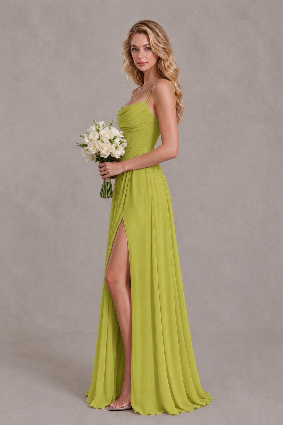 BOLODOO Chartreuse Spaghetti Strap A-Line Bridesmaid Dress with Slit - Chartreuse - Chartreuse_3