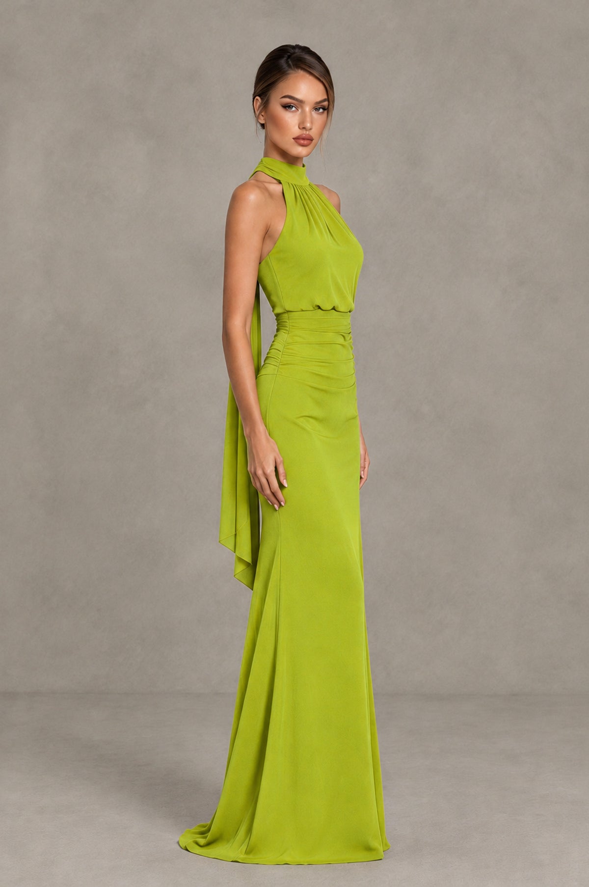 BOLODOO Chartreuse Chiffon Halter Maxi Formal Wedding Guest Dress - Chartreuse - Chartreuse_3