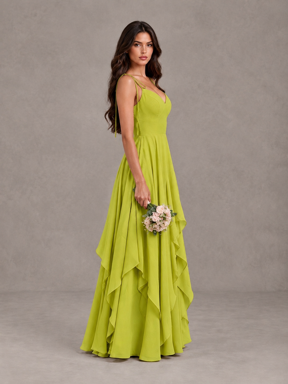BOLODOO Chartreuse Tie-Strap Ruffle A-Line Bridesmaid Dress - Chartreuse - Chartreuse_3