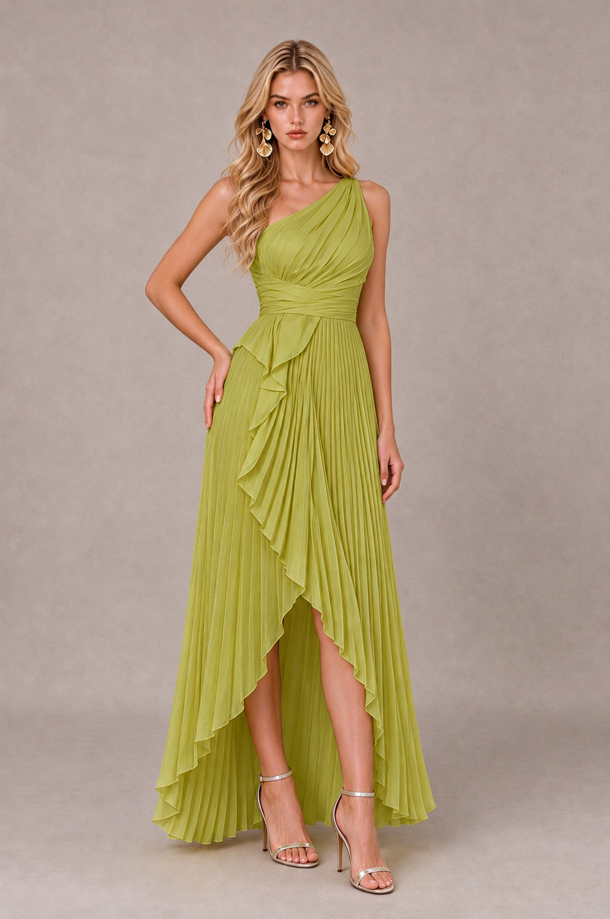 BOLODOO Chartreuse One-Shoulder High-Low Ruffle Maxi Dress - Chartreuse - Chartreuse_3