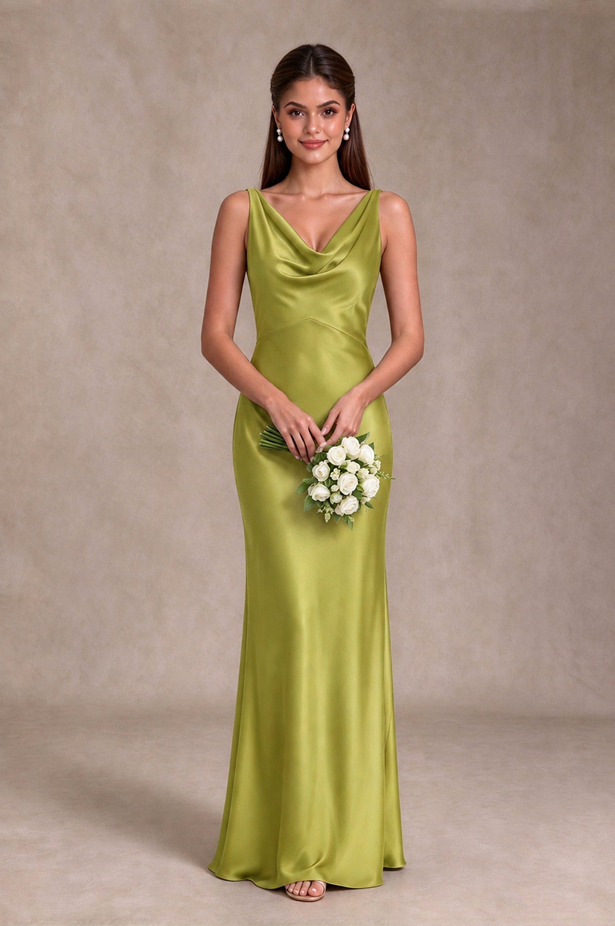 BOLODOO Chartreuse Cowl Neck Open Back Satin Bridesmaid Dress - Chartreuse - Chartreuse_3
