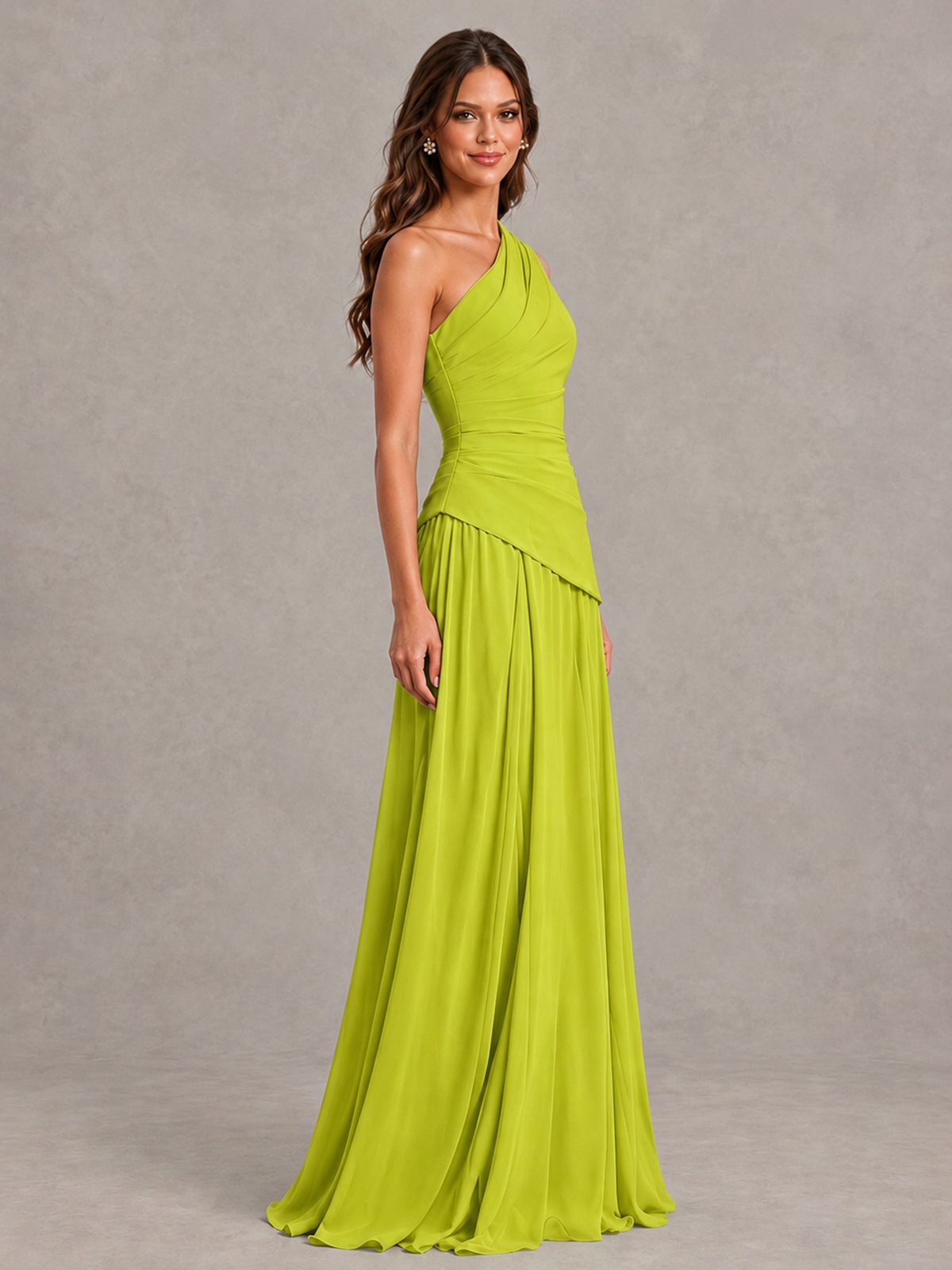 BOLODOO Chartreuse One-Shoulder Lace-Up Back Bridesmaid Dress - Chartreuse - Chartreuse_3