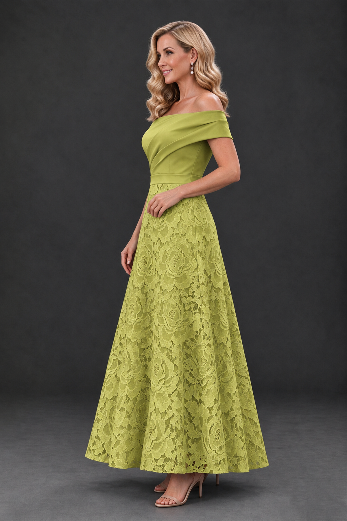 BOLODOO Chartreuse Off-the-Shoulder Floral A-Line Mother of the Bride Dress - Chartreuse - Chartreuse_3