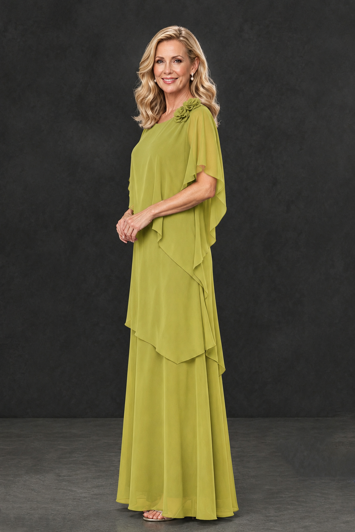 BOLODOO Chartreuse Tiered Flutter Sleeve Mother of the Bride Maxi Dress - Chartreuse - Chartreuse_3