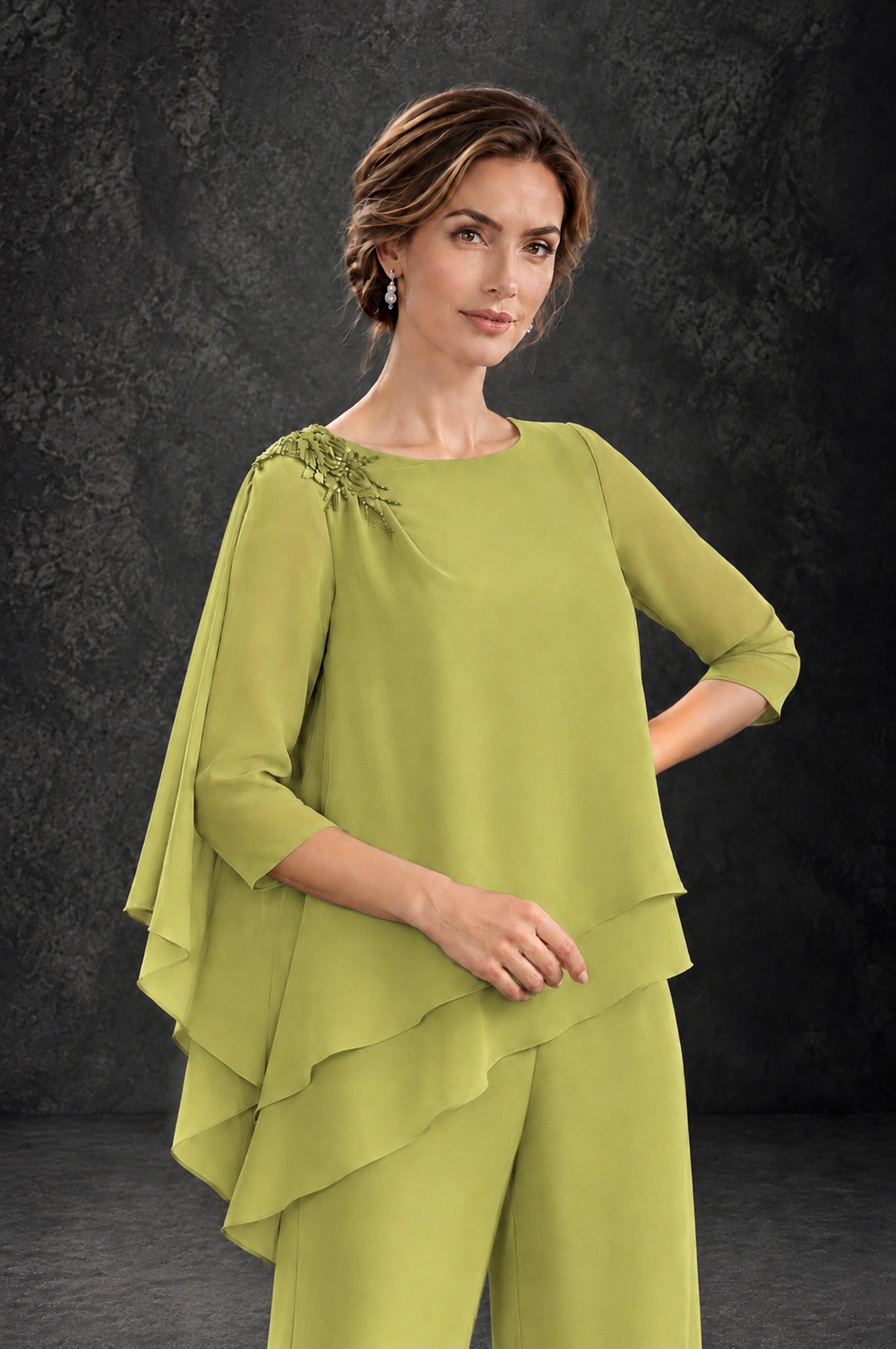 BOLODOO Chartreuse Layered Wide-Leg Mother of the Bride Pant Suit - Chartreuse - Chartreuse_4